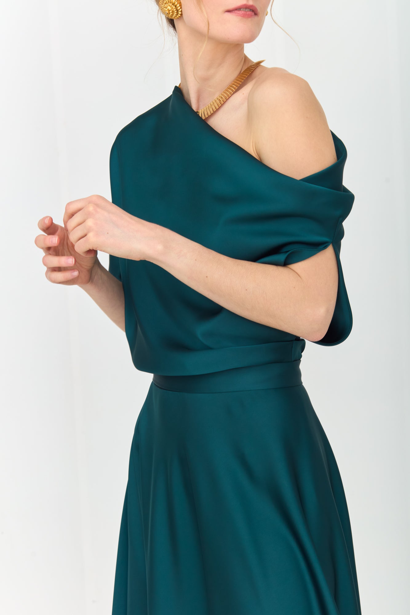 HELEN Teal Blue Green Maxi Dress with Asymmetric Sleeves