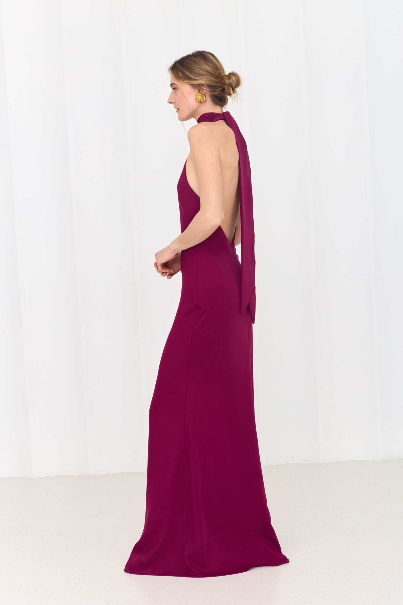 VALERIE Magenta Pink Open-Back Maxi Dress