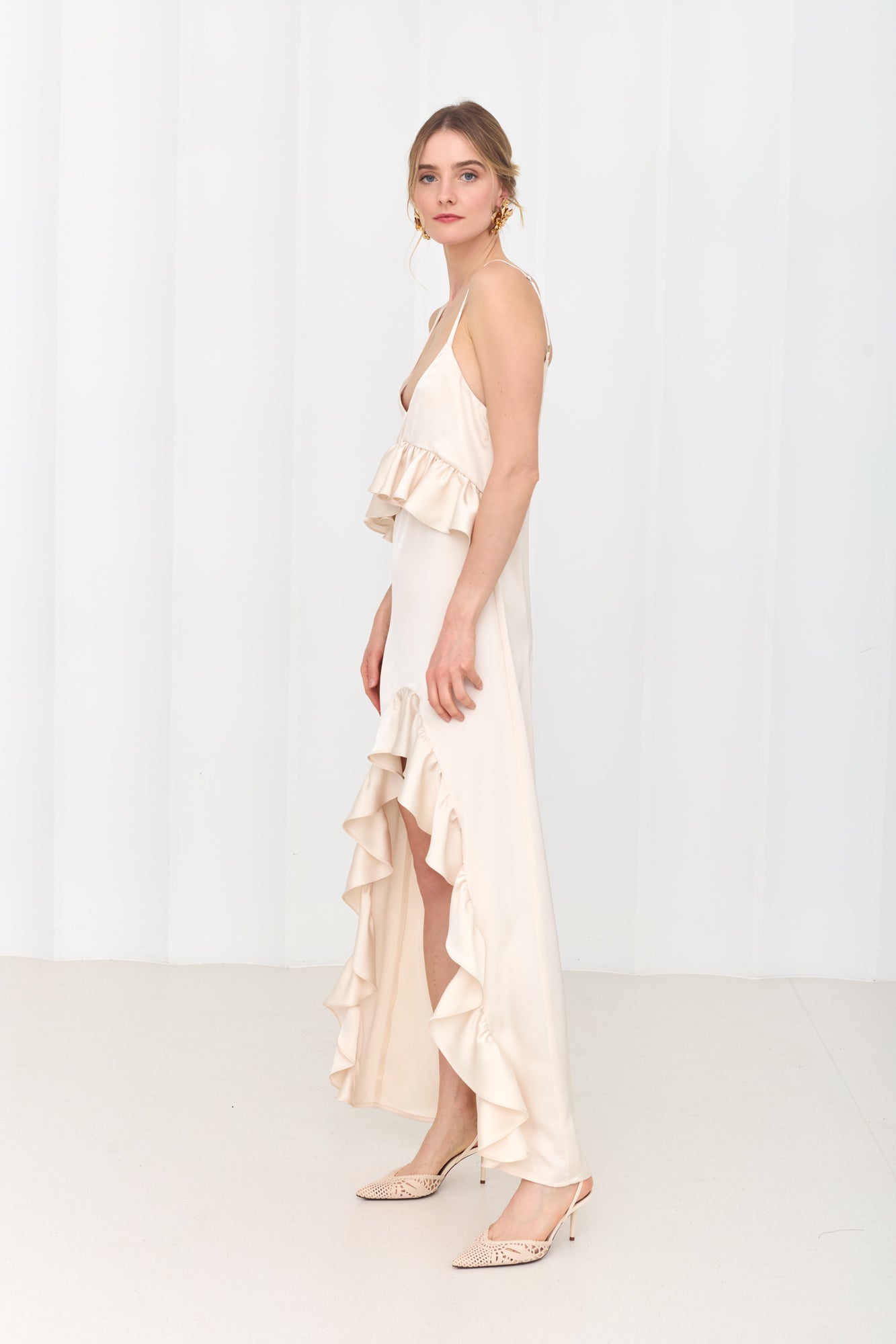 ANISA Pastel Asymmetric Ruffle Boho Chic Dress