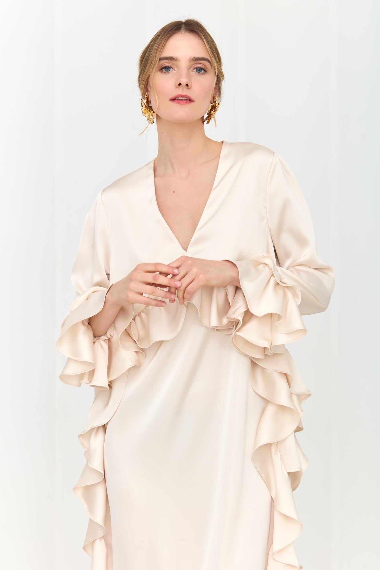 MARIS Pastel Maxi Ruffle Boho Chic Dress With Side Slits