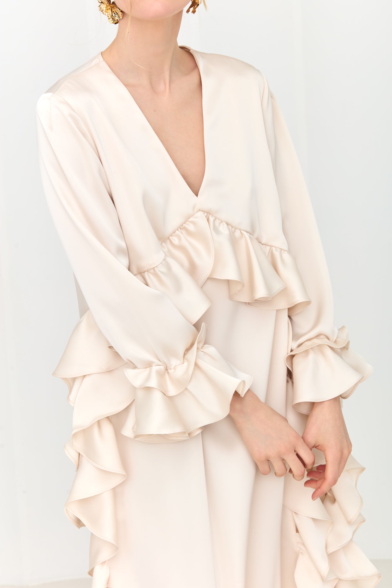 MARIS Pastel Maxi Ruffle Boho Chic Dress With Side Slits