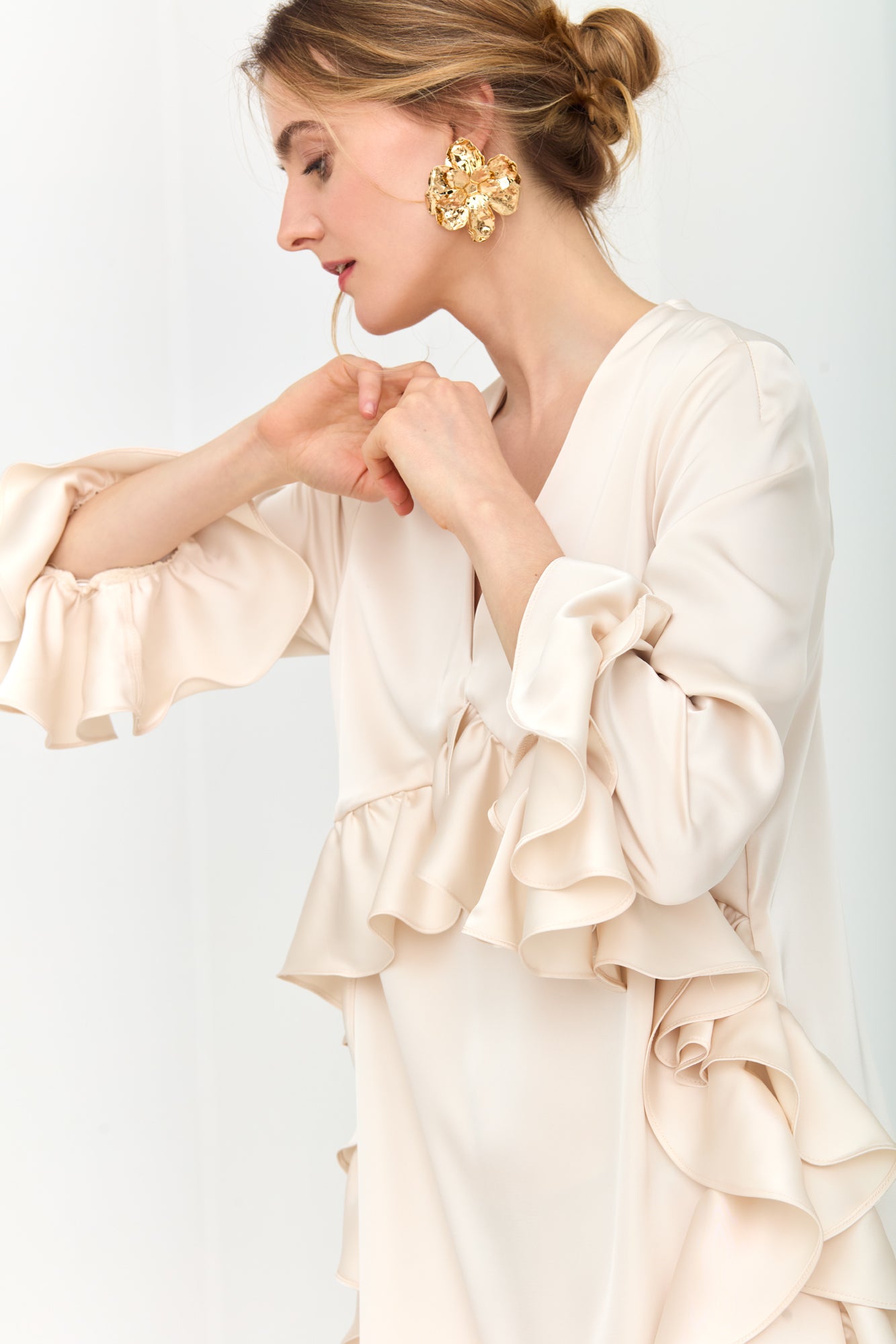 MARIS Pastel Maxi Ruffle Boho Chic Dress With Side Slits