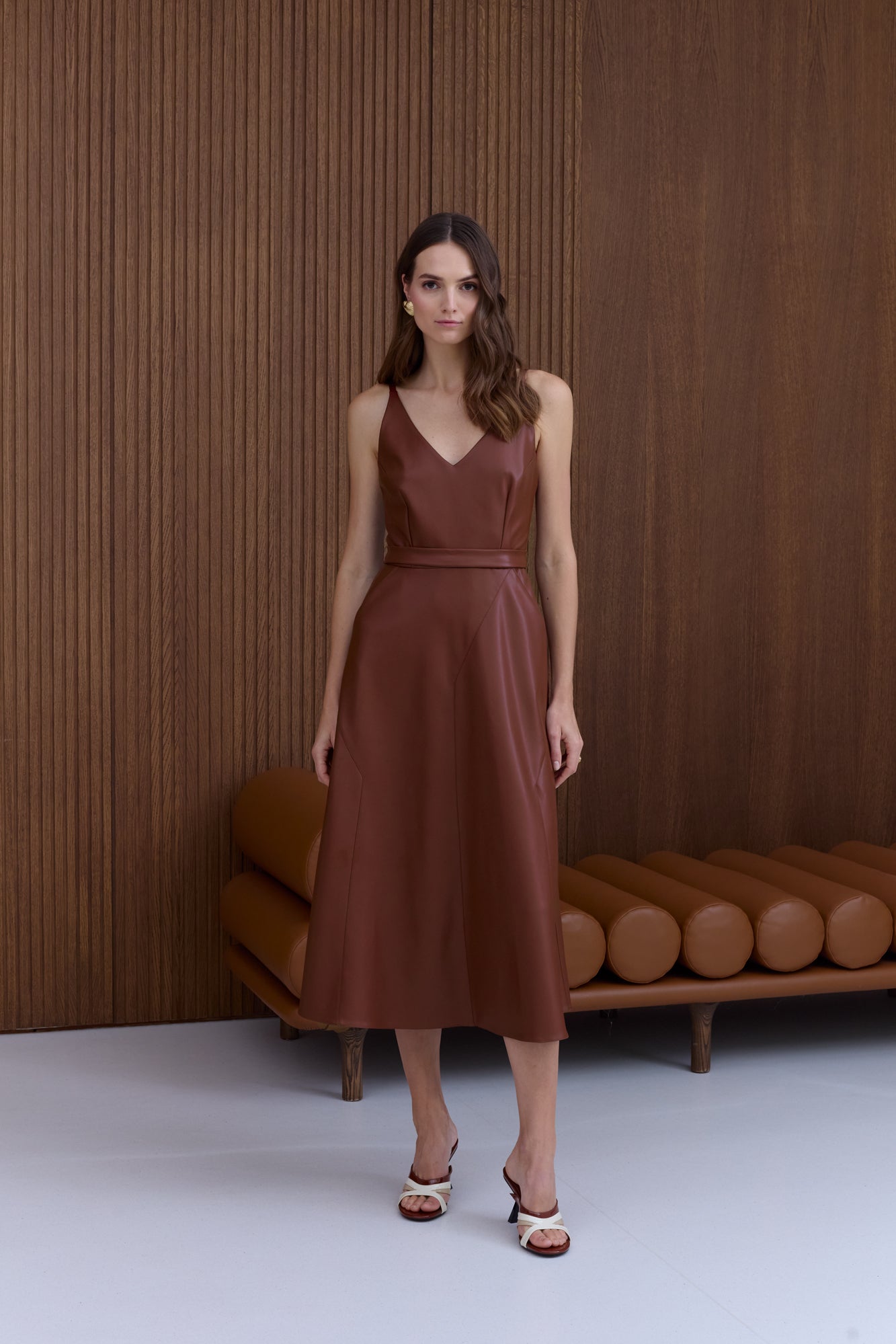 MALOU Chocolate Vegan Leather Midi Dress
