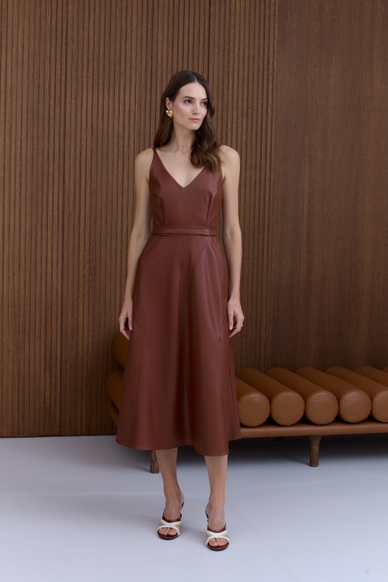 MALOU Chocolate Vegan Leather Midi Dress