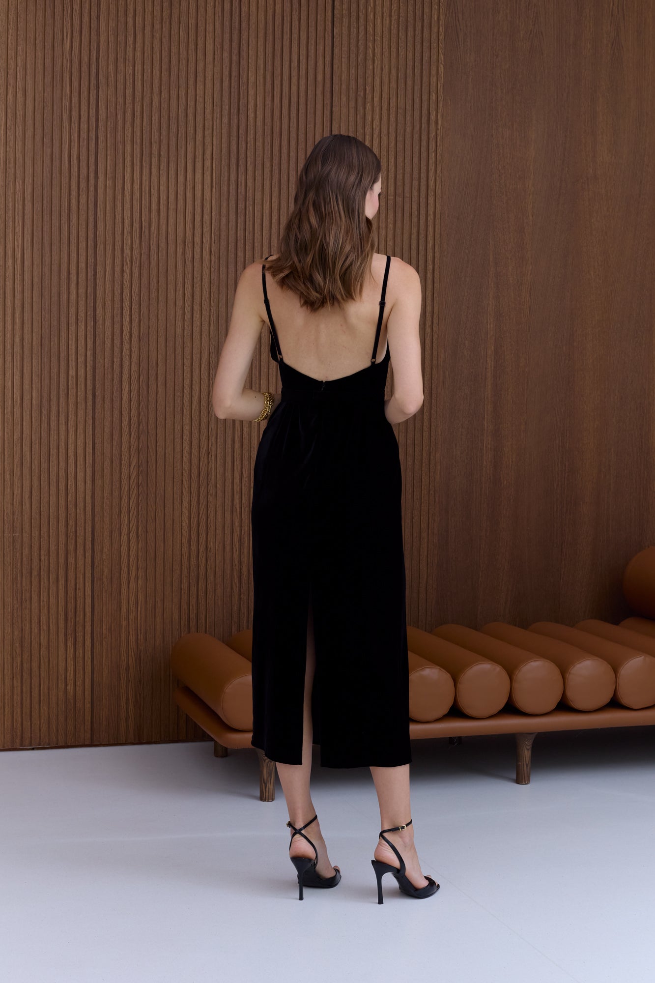 KALILA Velvet Midi Dress in Black