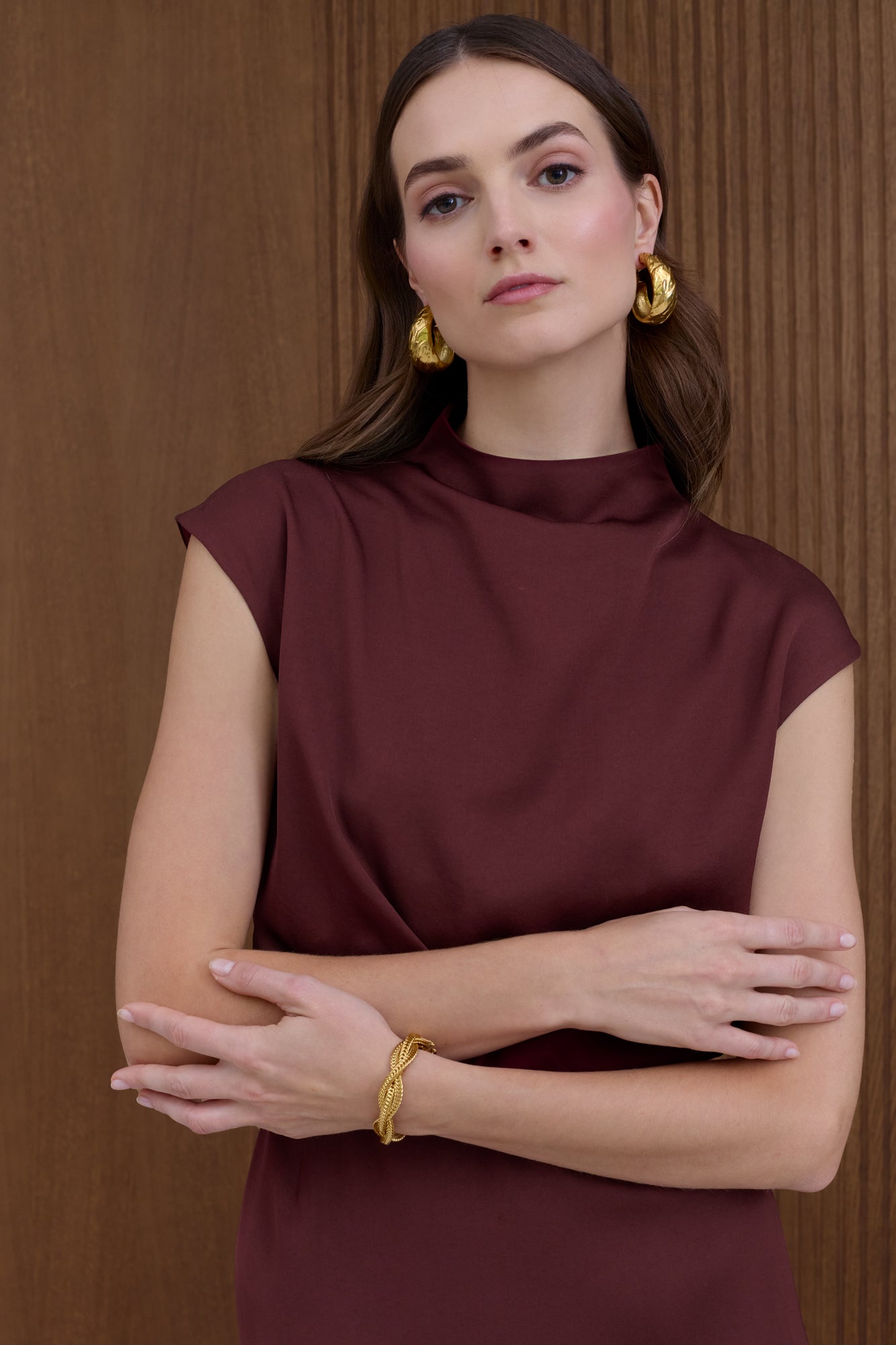 TESSA wine-red short kimono sleeves elegant midi dress