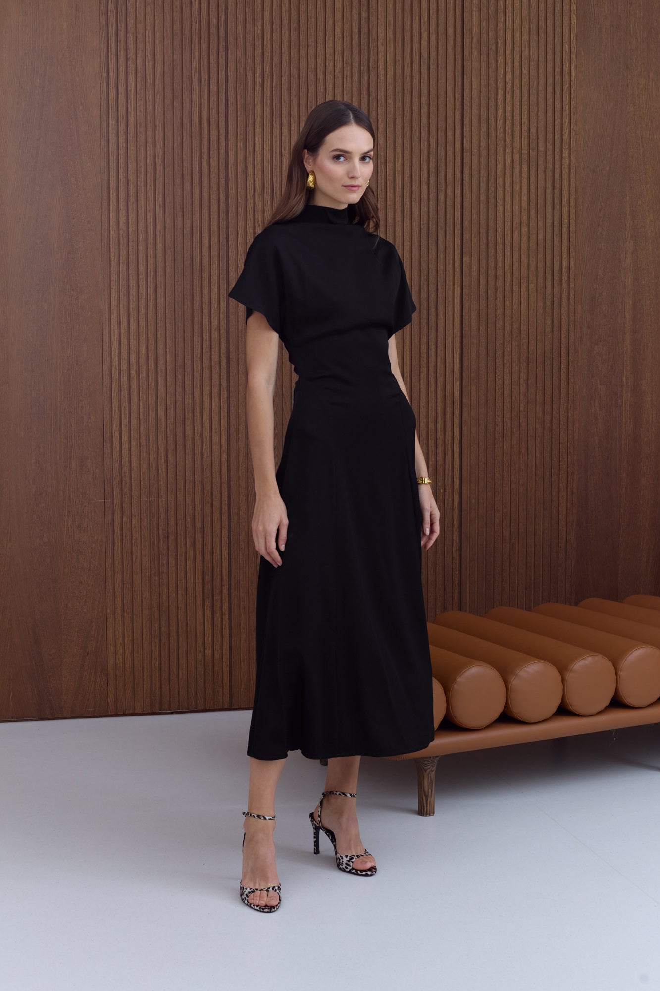 TORI Black Structured Midi Dress