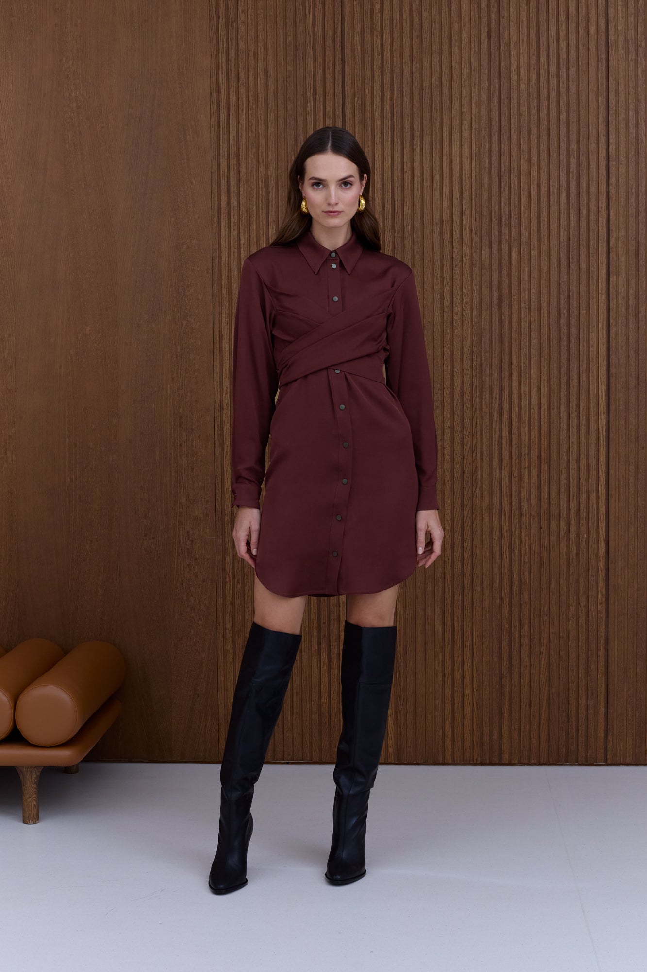 HAVEN Deep Burgundy Shirt Dress