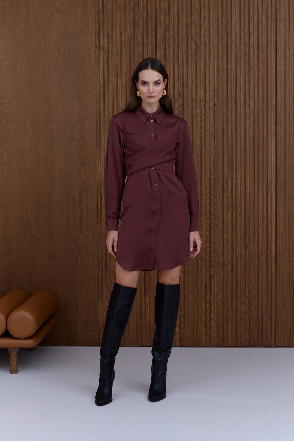 HAVEN Deep Burgundy Shirt Dress