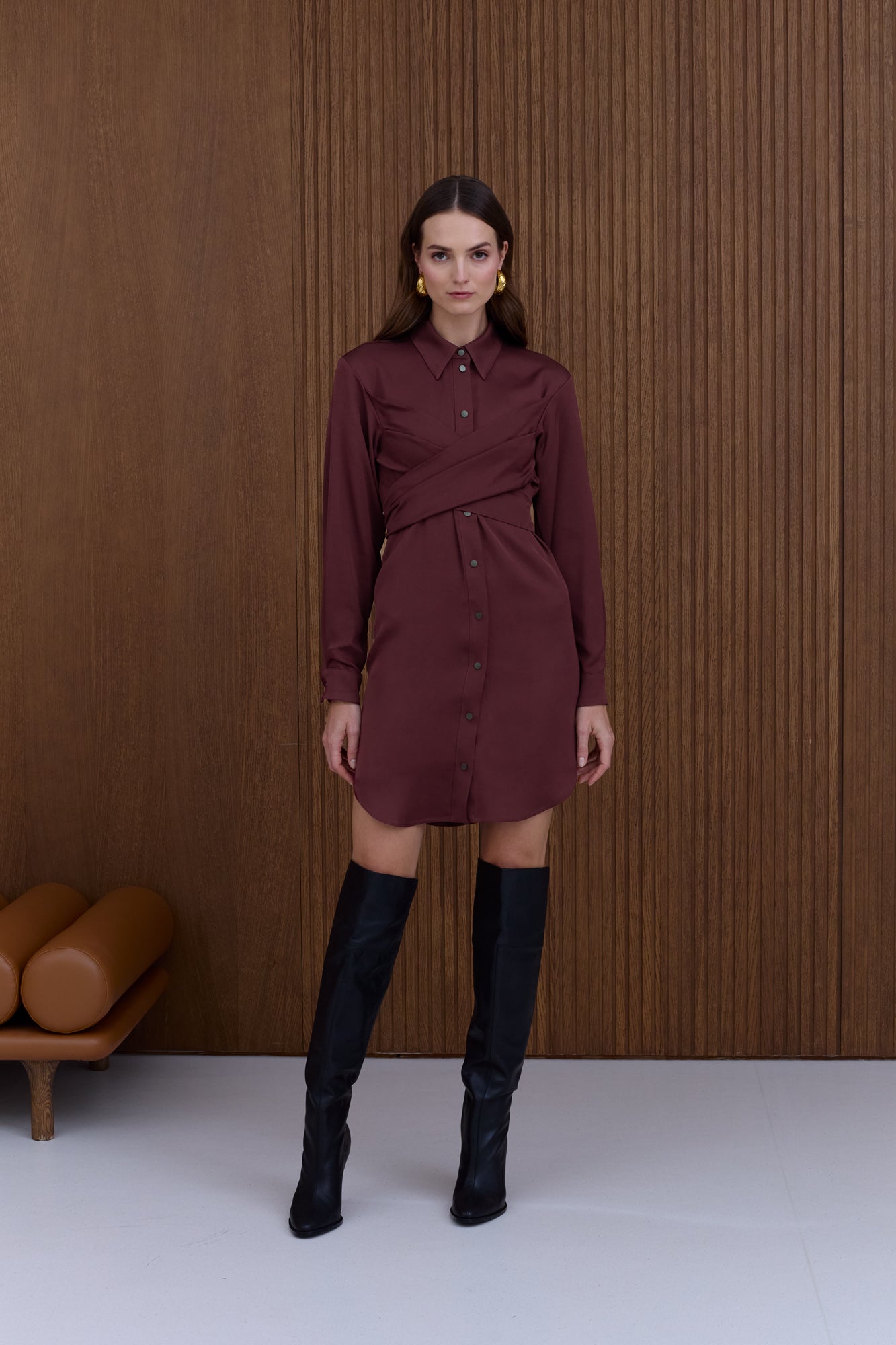 HAVEN Deep Burgundy Shirt Dress