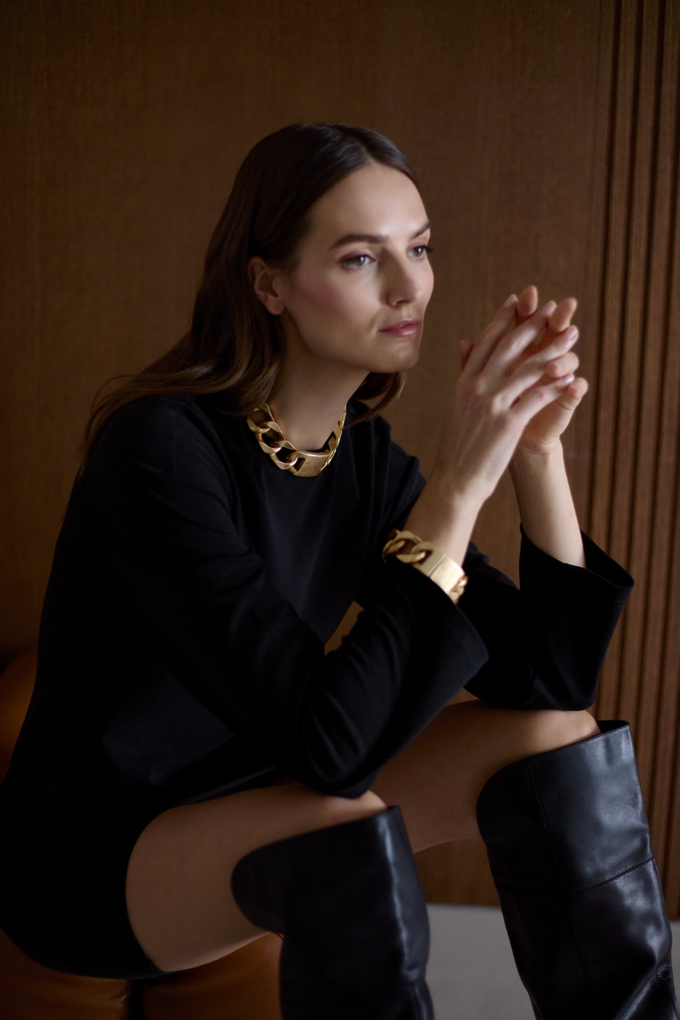 SOREN Black Long-Sleeve Mini Jersey Dress