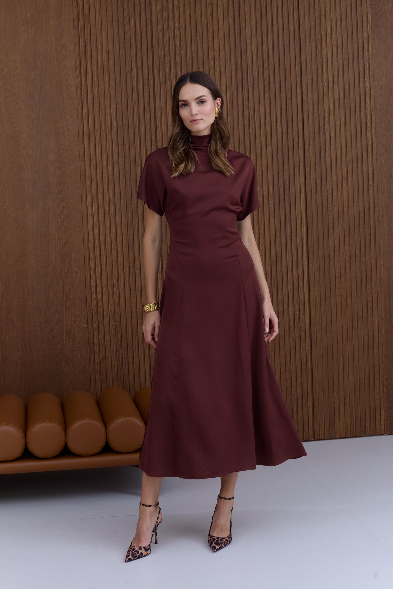 TORI Burgundy Structured Midi Dress