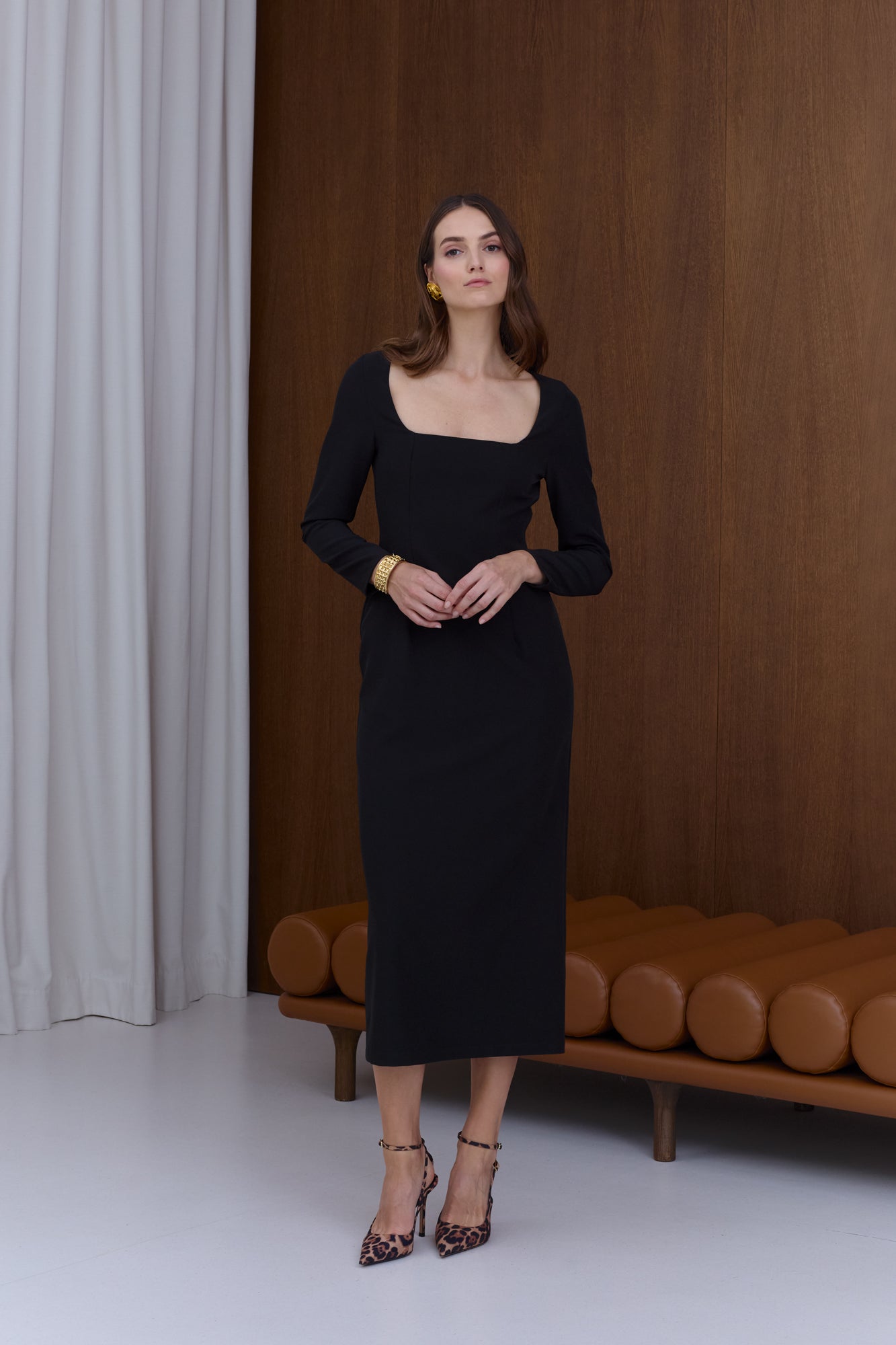 SELMA Black Midi Bodycon Dress