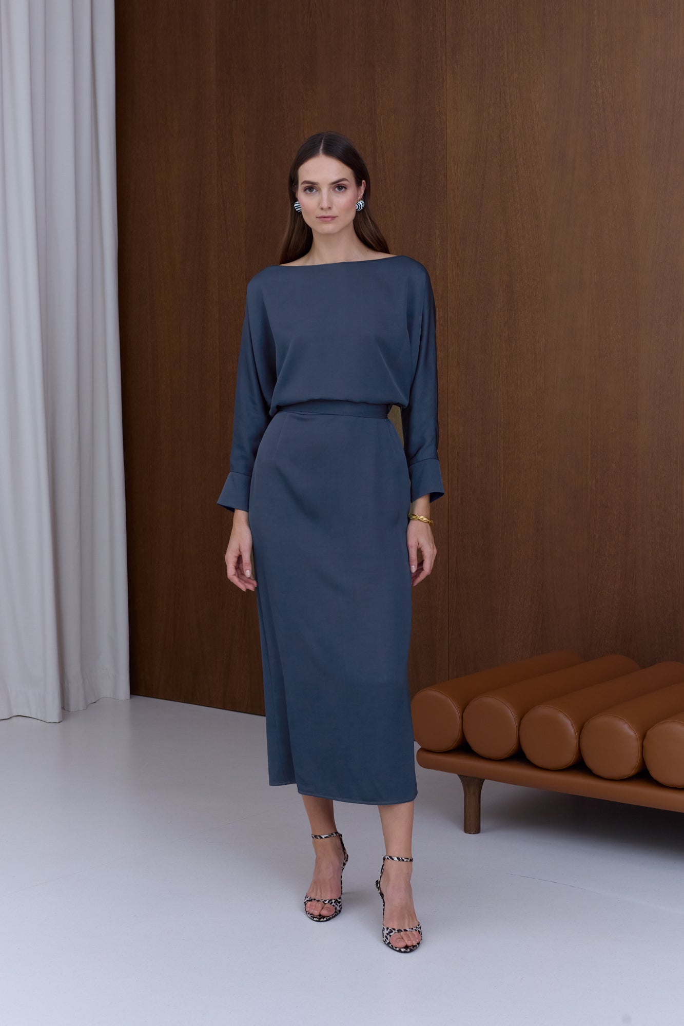 AGALIA Royal Blue Off-the-Shoulder Midi Dress