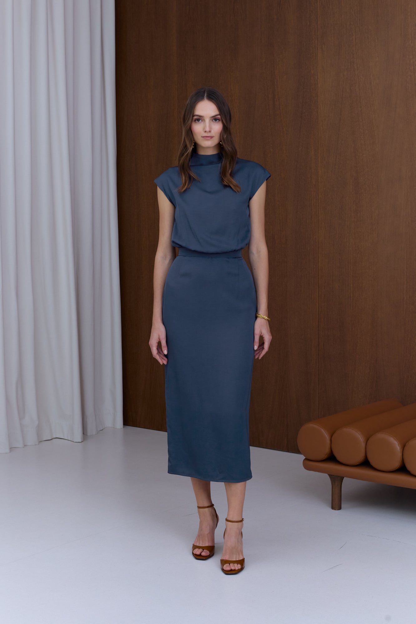 TESSA royal blue short kimono sleeves midi dress
