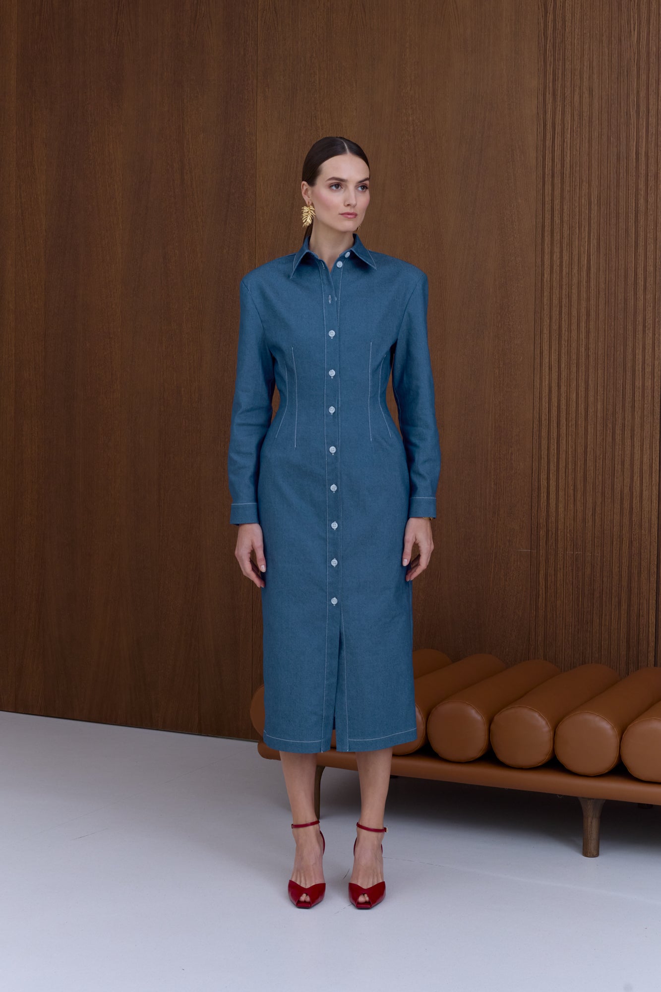 EDITH Blue Denim Midi Dress