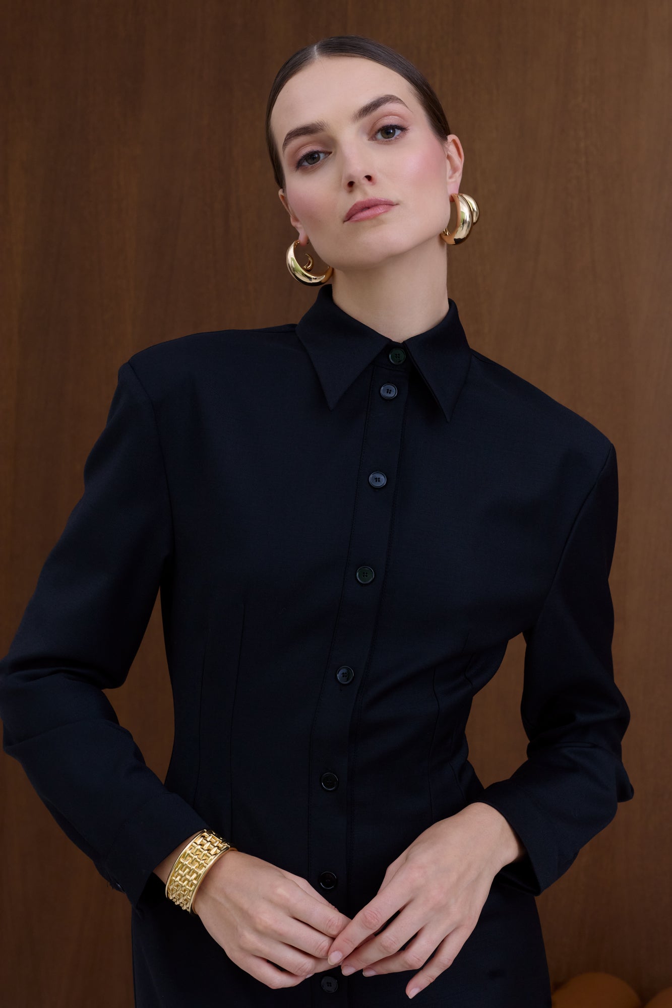 EDITH Black Wool Midi Dress