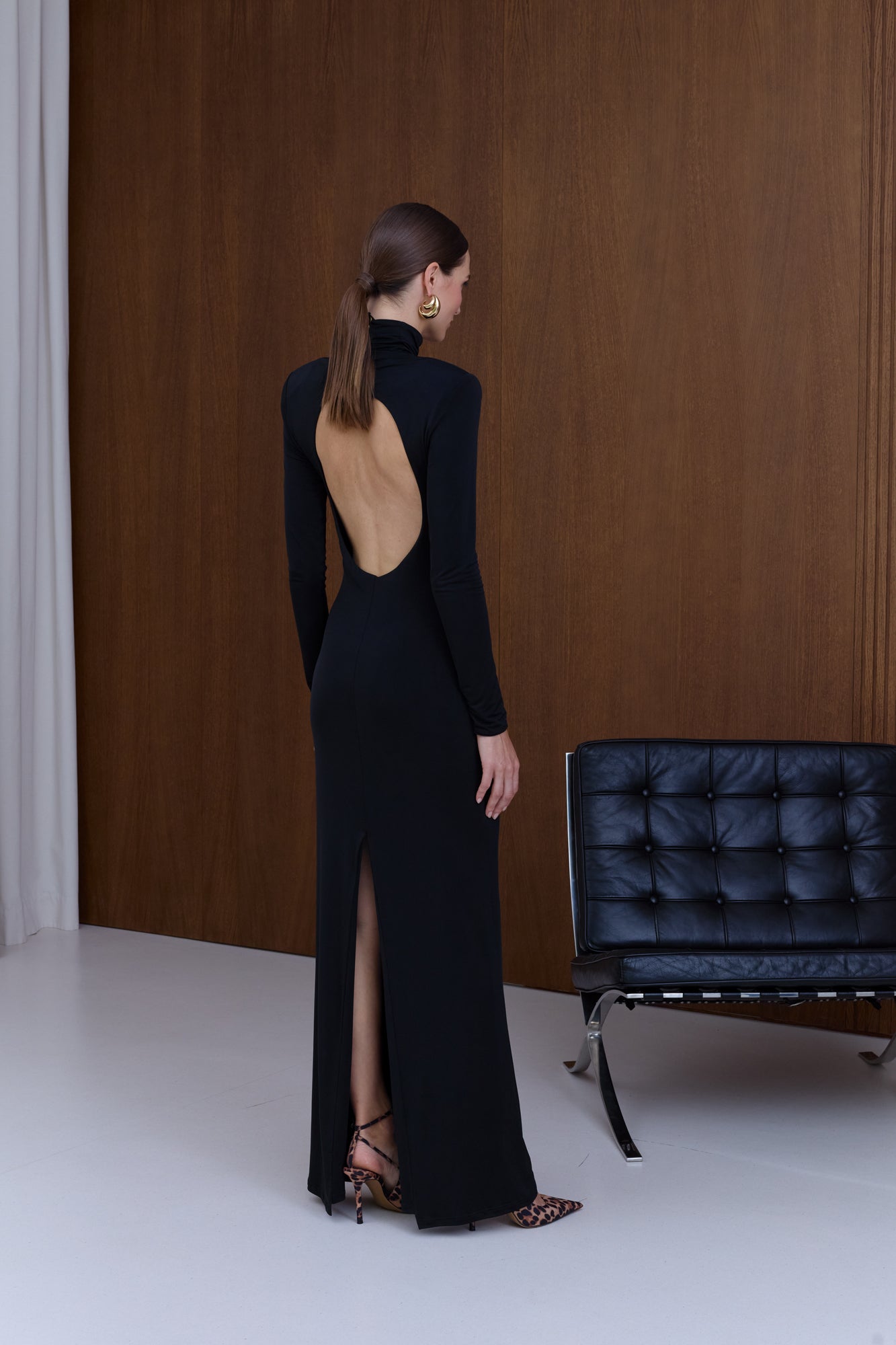 CINTIA Black Open-Back Maxi Dress