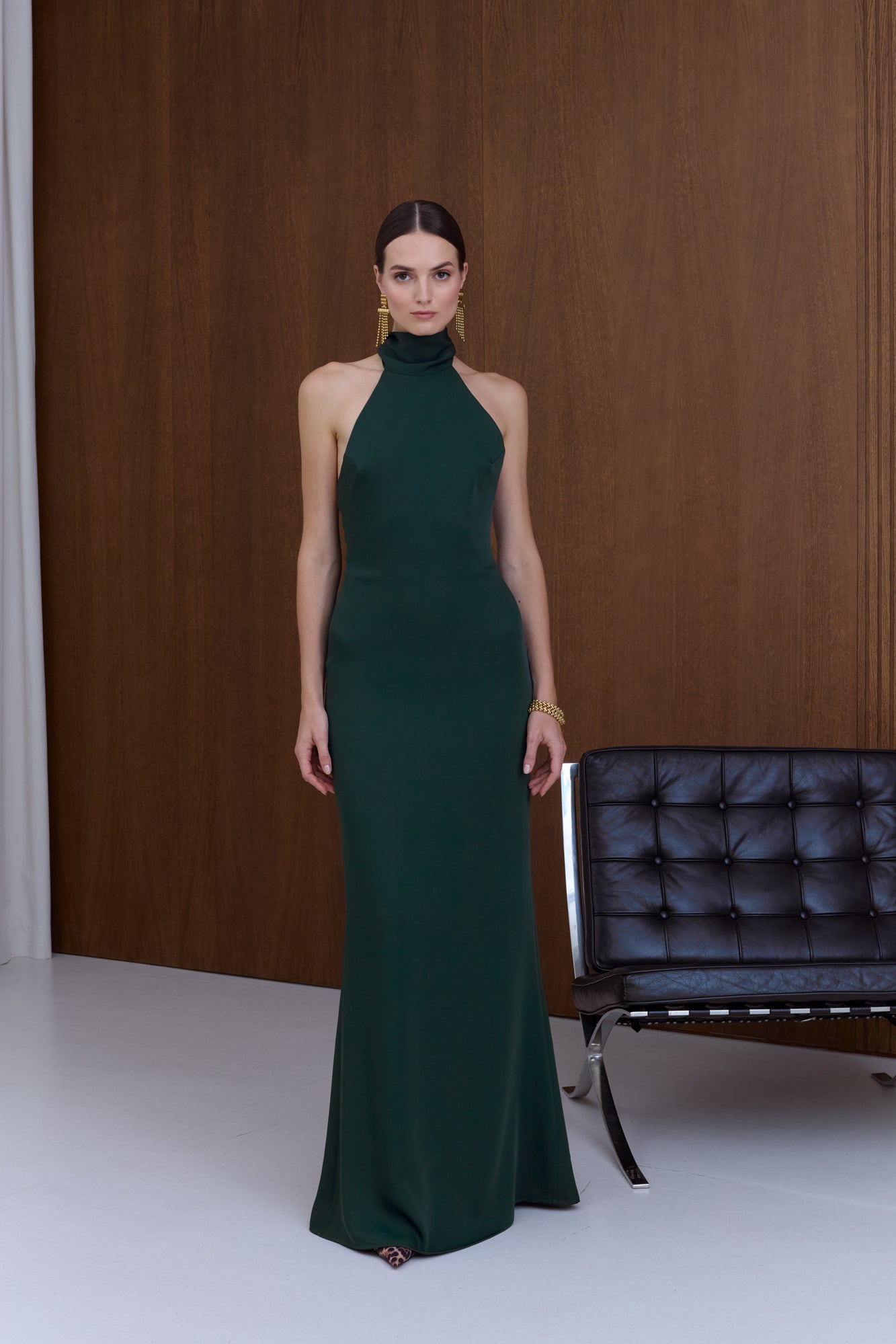 VALERIE Deep Green Open-Back Maxi Dress