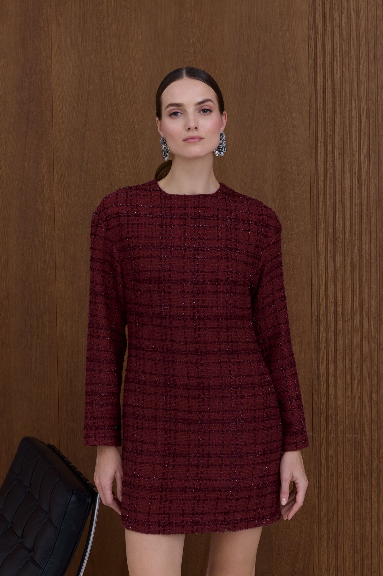 CARMELA Burgundy Tweed Dress