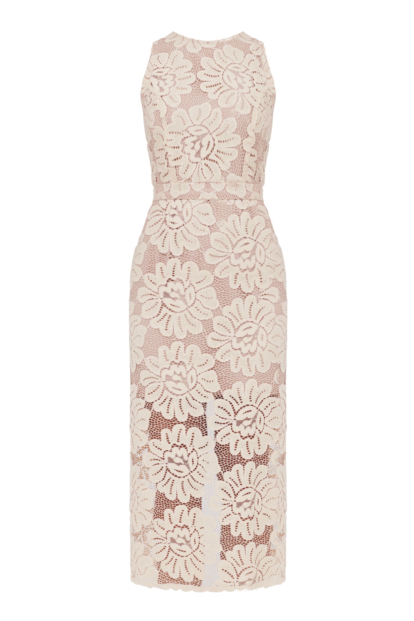 YEMA Pastel Floral Lace Cut Out Back Midi Dress