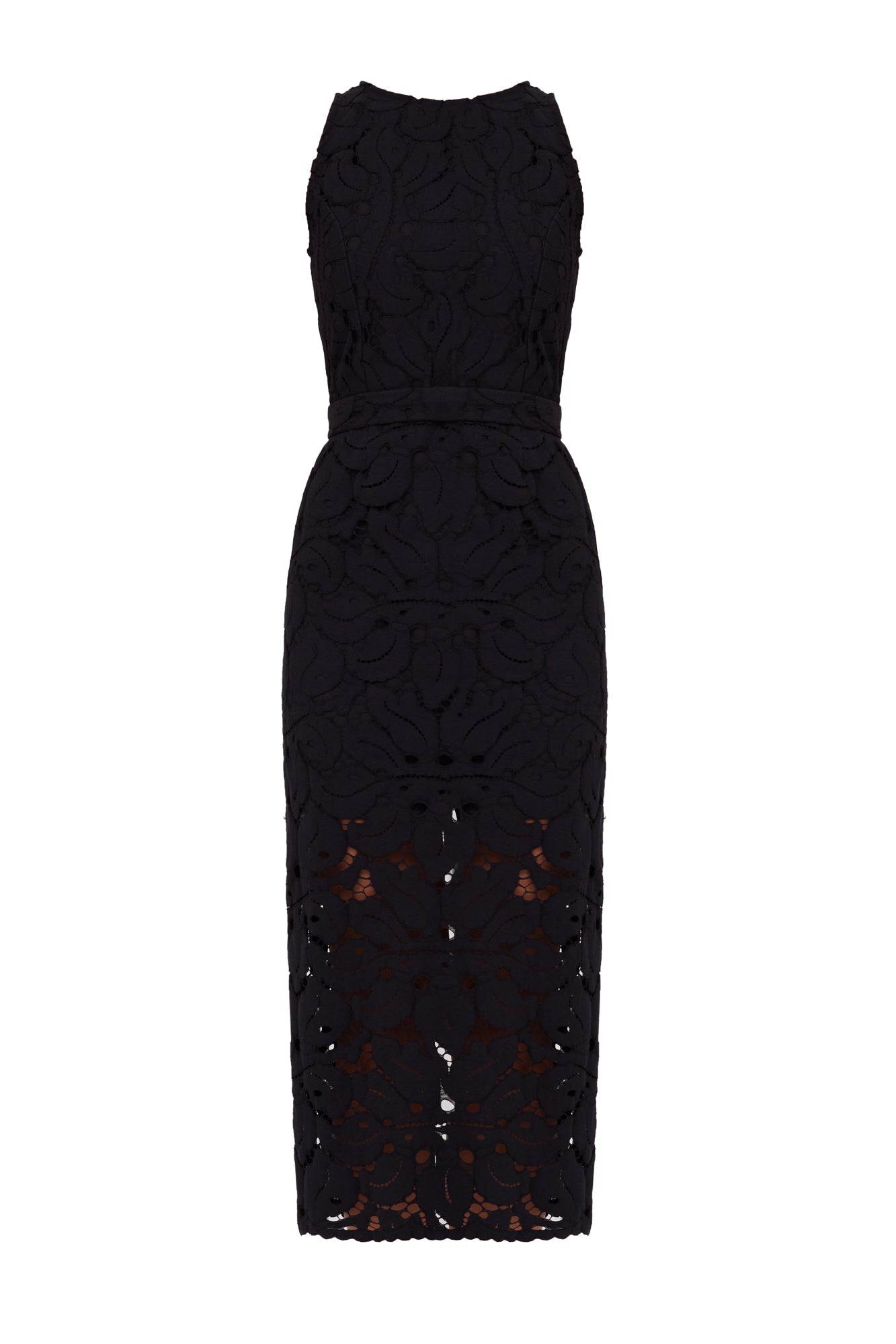 YEMA Black Floral Lace Midi Dress With Open Back