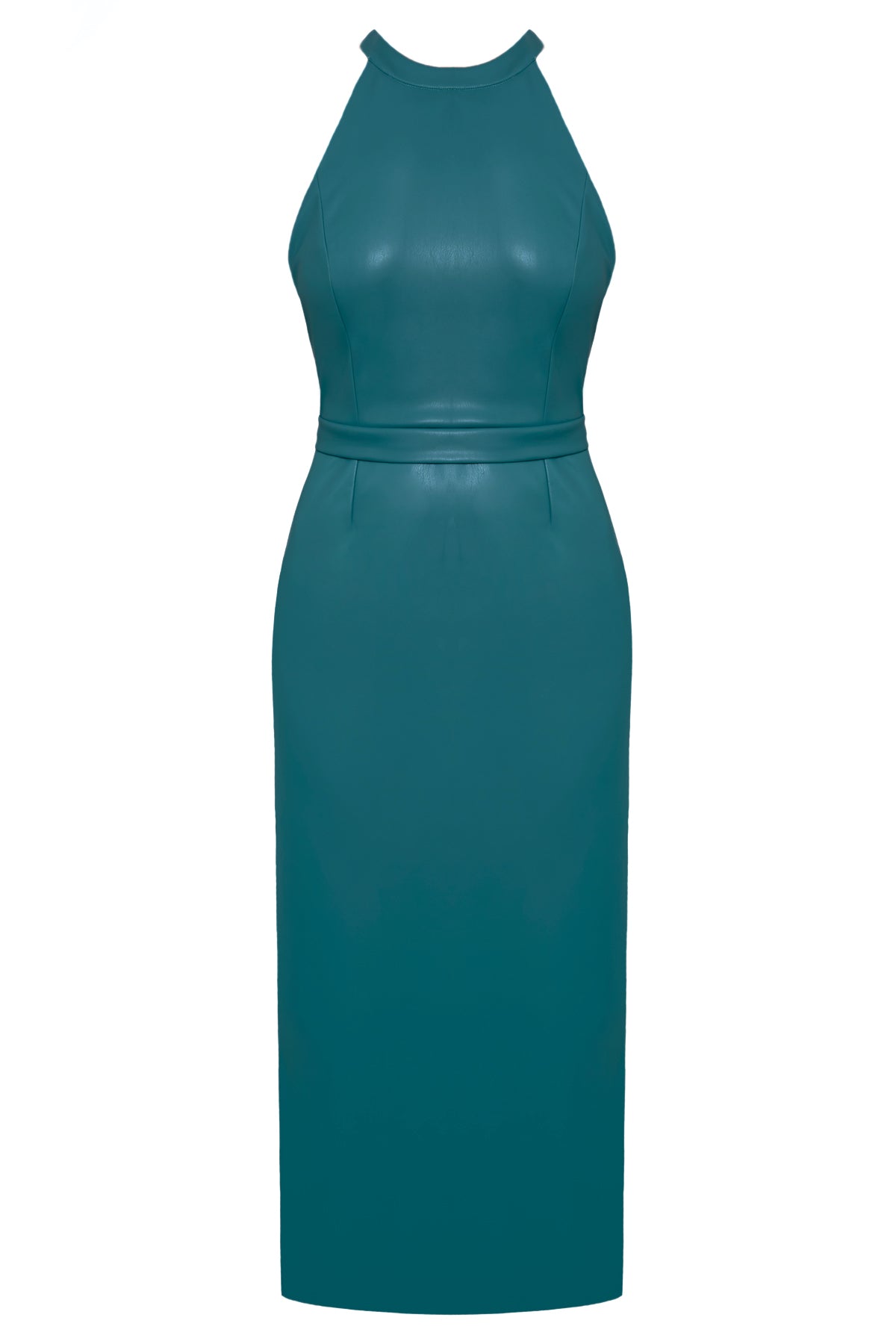 DINA blue vegan leather midi dress