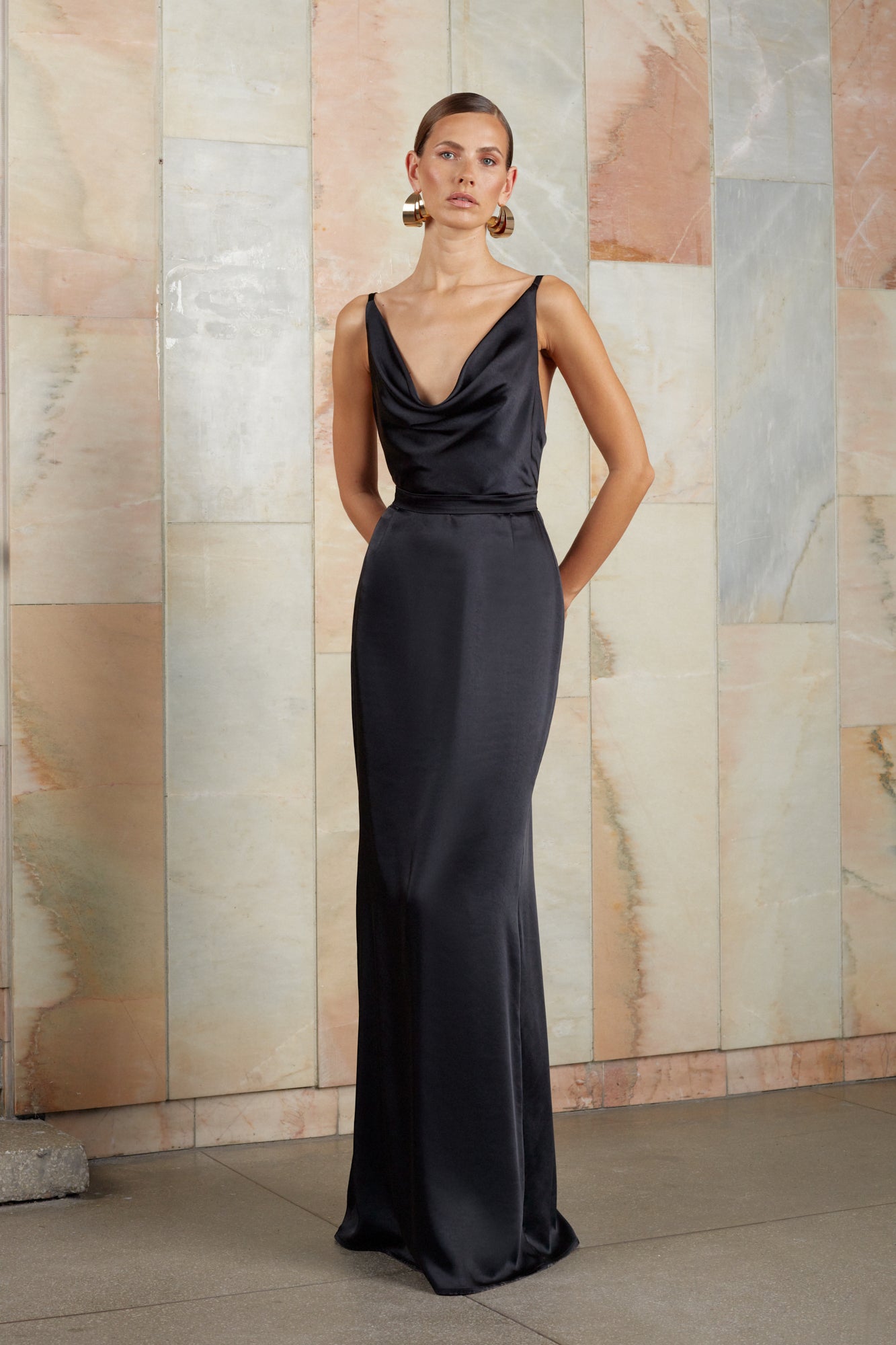 Black Maxi Dress With Open Back Cowl Neck AMILA | UNDRESS Black Maxi Dress With Open Back Cowl Neck AMILA | UNDRESS