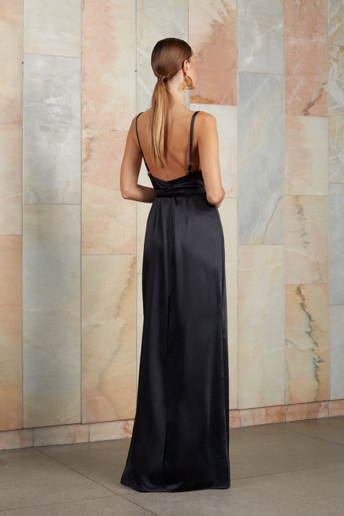 Black Maxi Dress With Open Back Cowl Neck AMILA