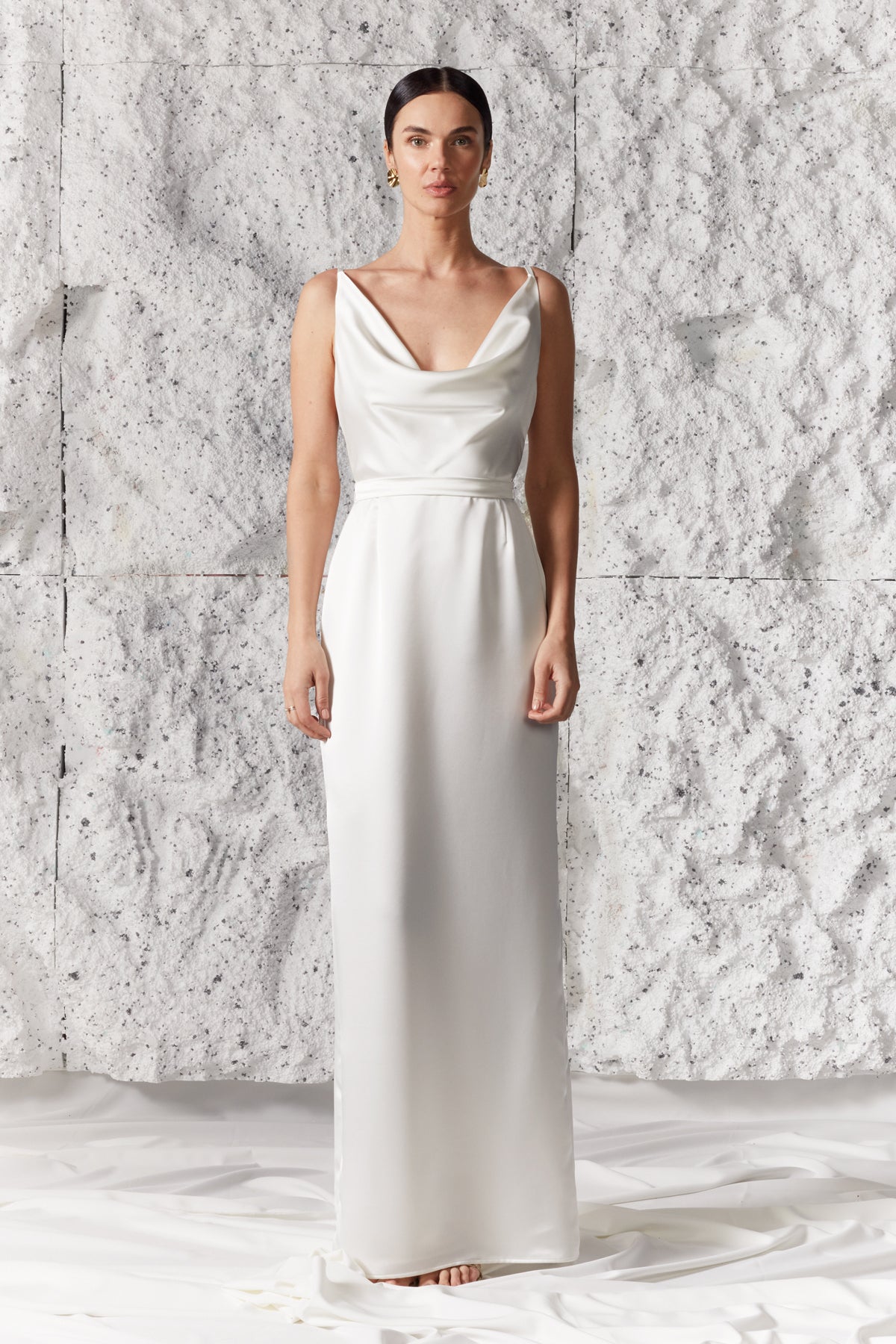 Draped Front Open Back Maxi Wedding Bridal Dress