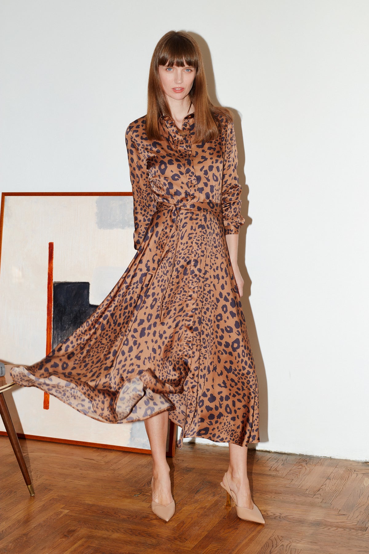 Brown black leopard shirt dress BRENDA