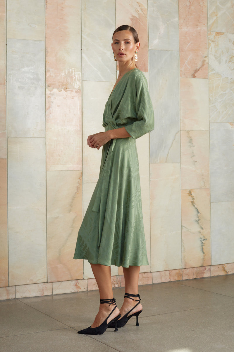 Elegant green wrap dress