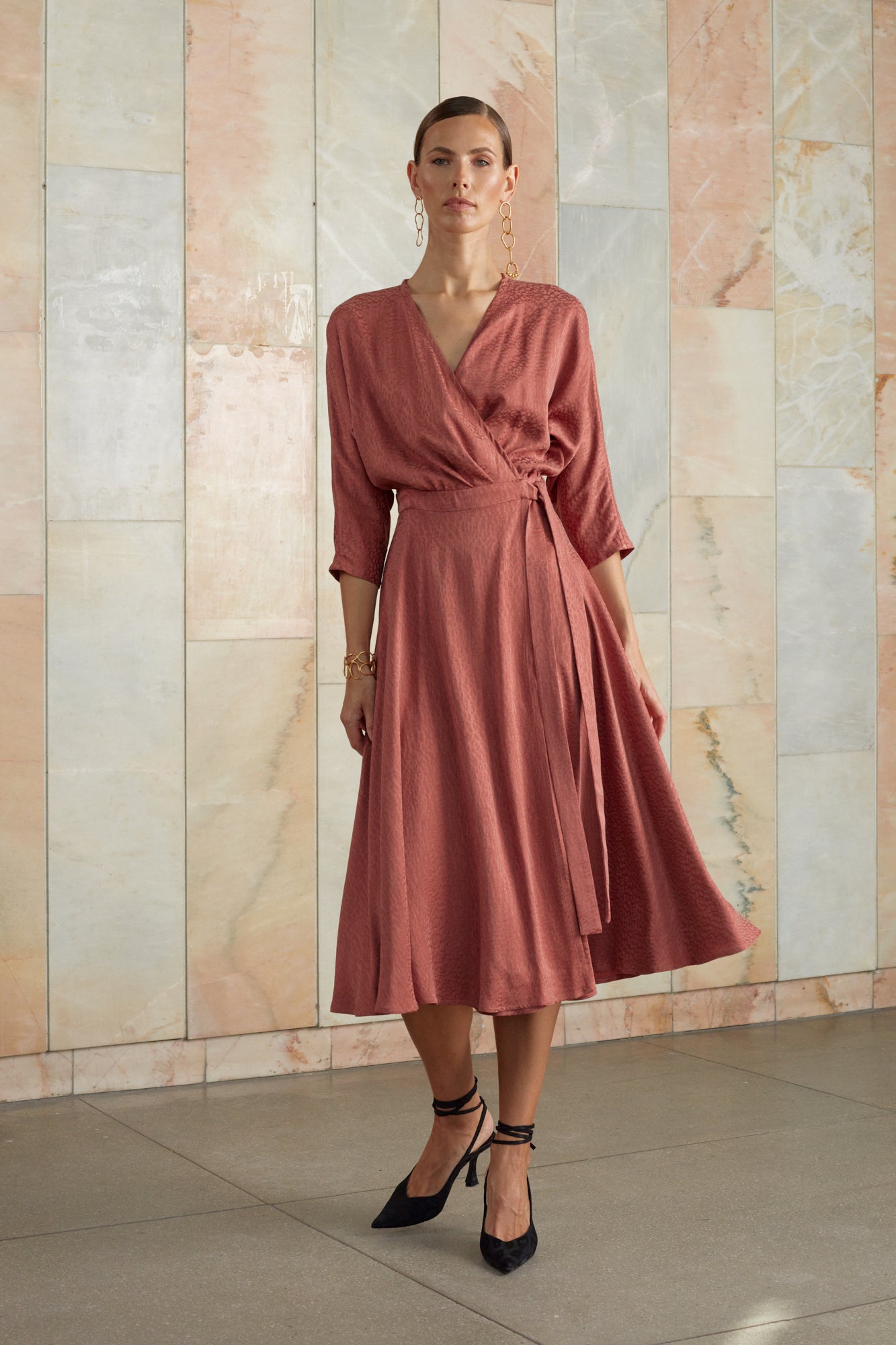 Terracotta midi wrap dress CLEO