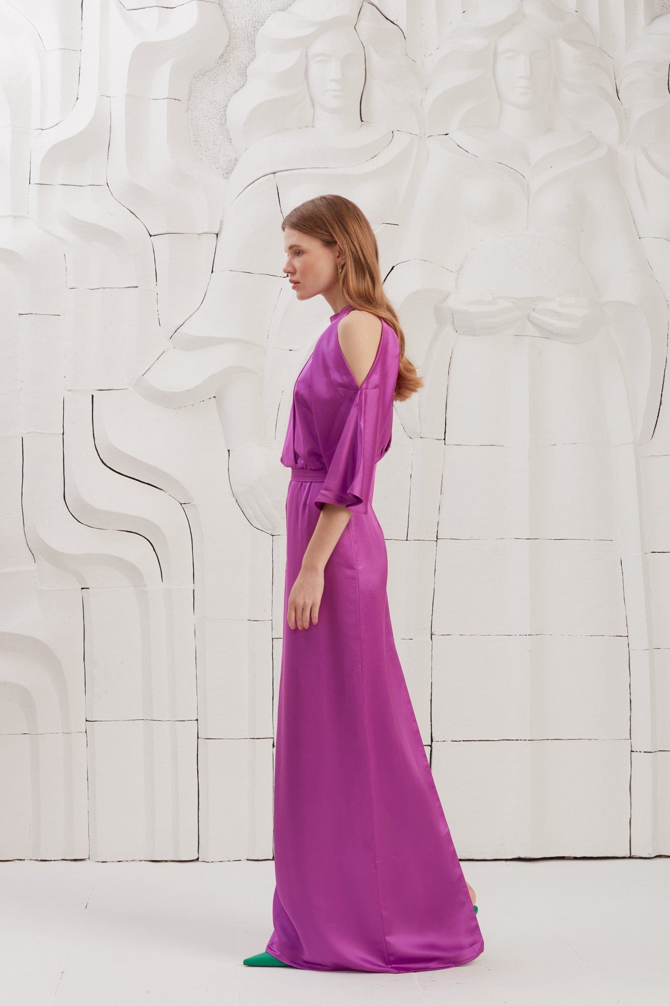 Fuchsia Pink Cold Shoulder Maxi Dress 