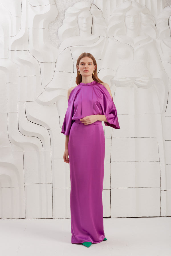 DEVA Fuchsia Pink Cold Shoulder Maxi Dress With Butterfly Sleeves