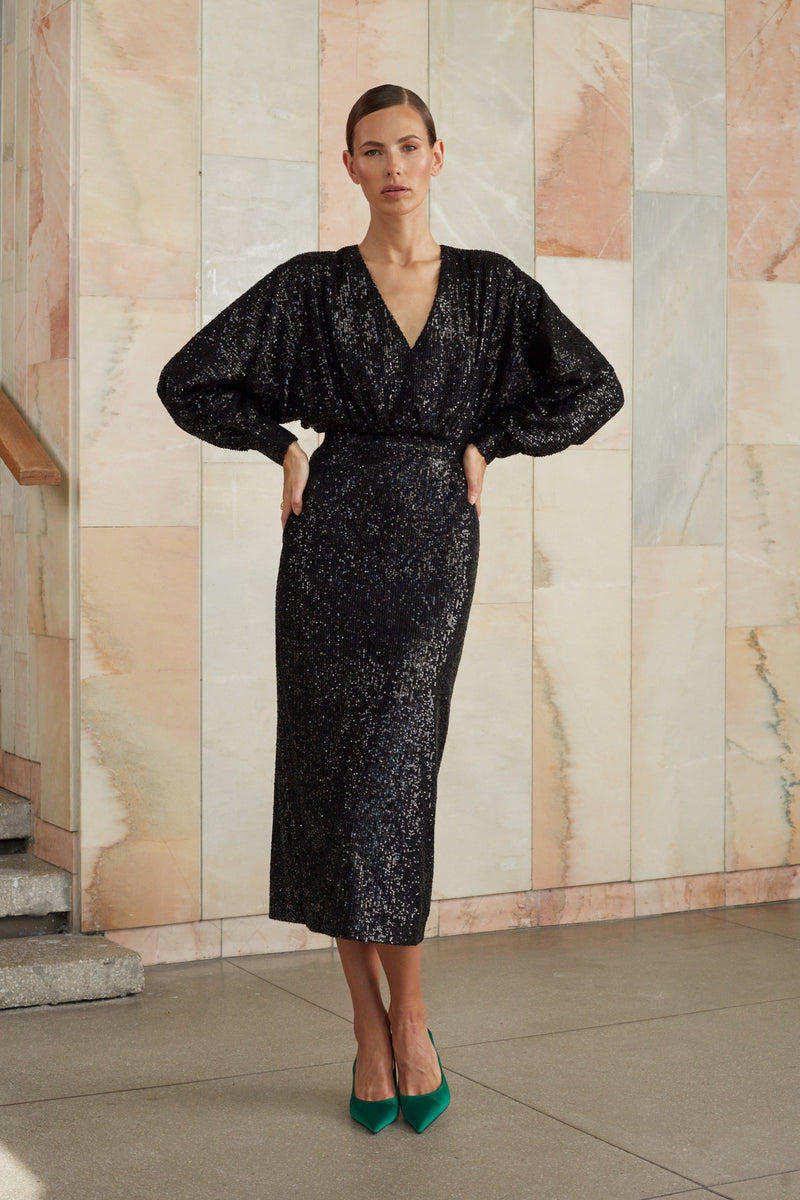 Black sequin long sleeve dress EVE