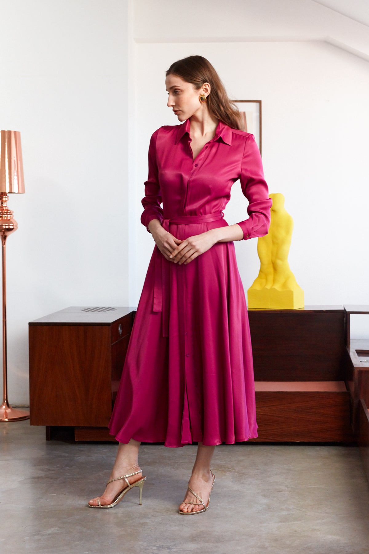 FRIDA Fuchsia Midi Shirt Dress With Circle Skirt