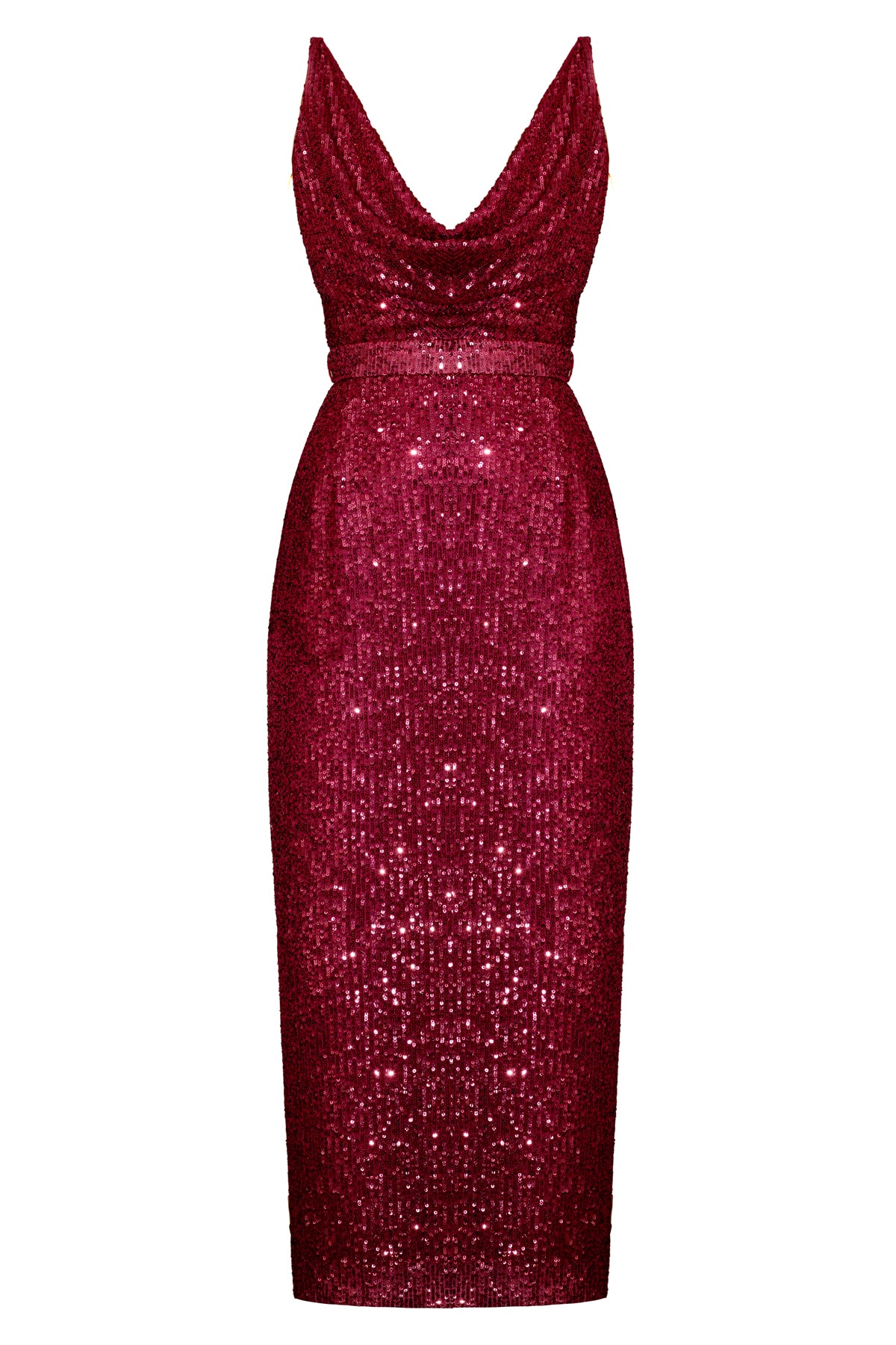 BERTA dark red sequins midi dress