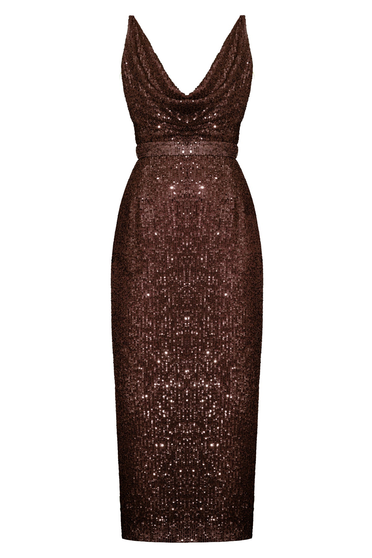 BERTA dark brown sequins midi dress