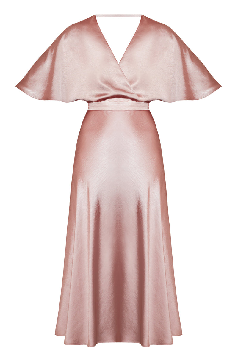 SONYA nude midi dress with butterfly sleeves