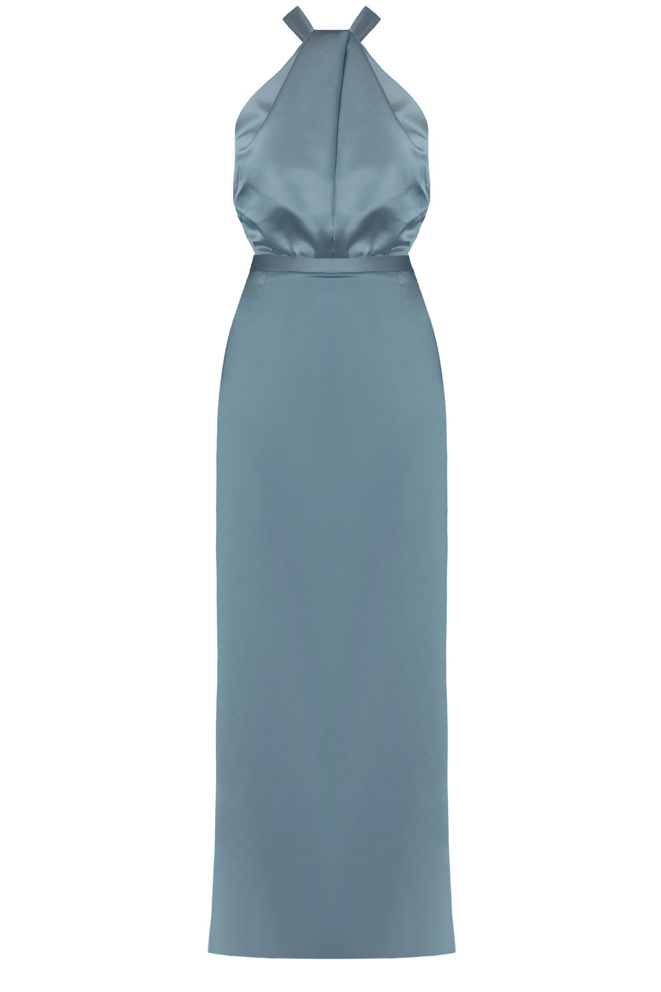 Handmade Stone blue satin evening dress ELONA