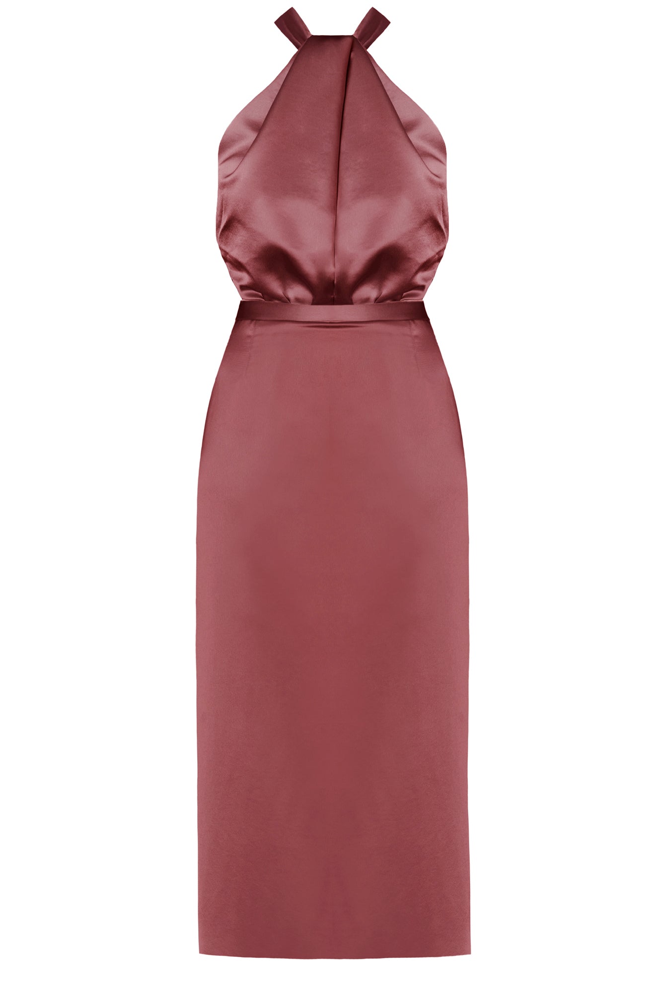 hANDMADE X Neckline Brick Satin Midi Dress PAULA