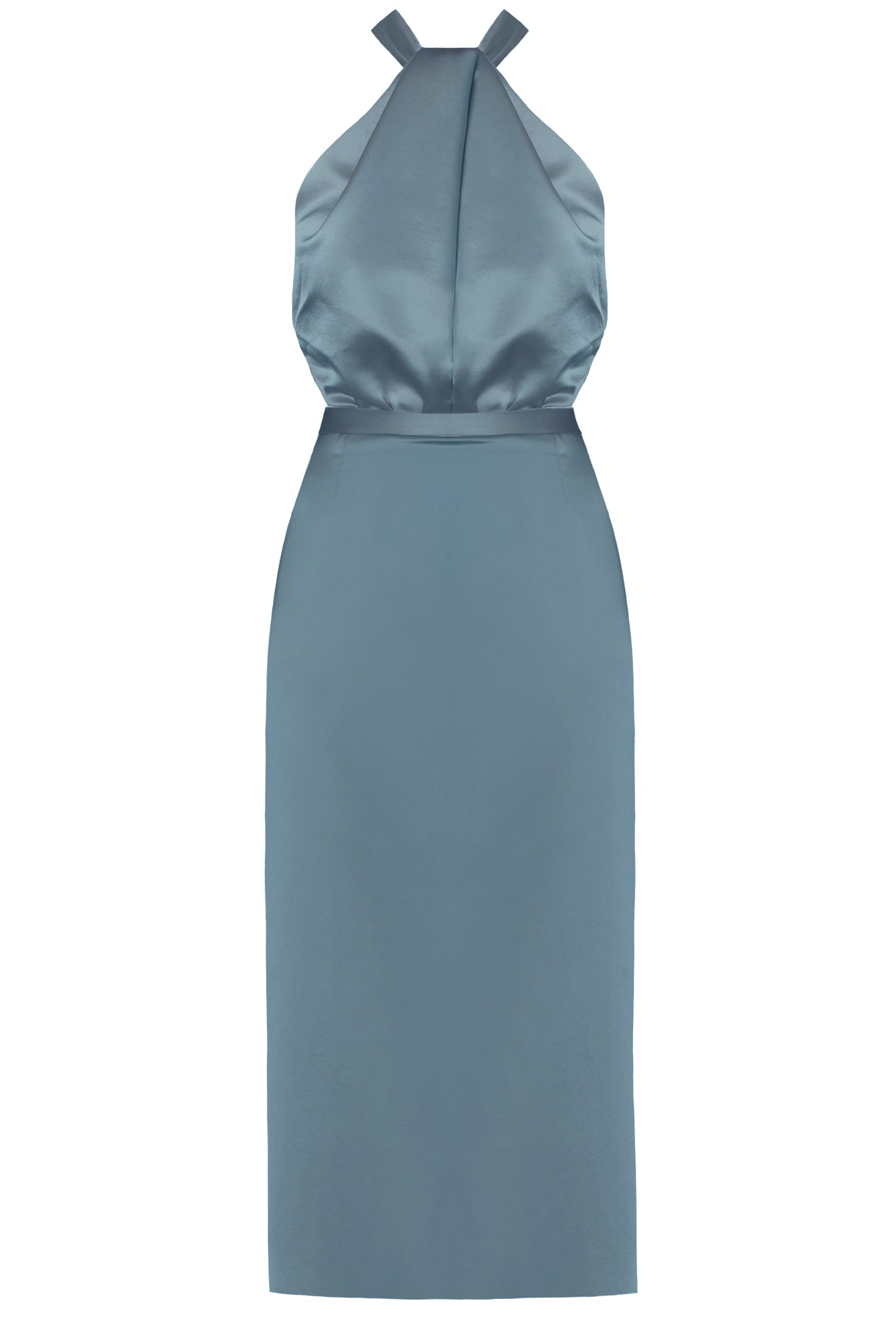 Handmade X Neckline Stone Blue Satin Dress PAULA