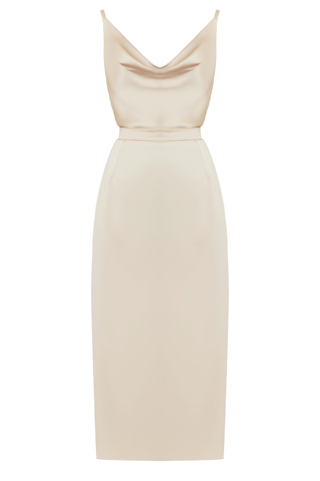 Handmade Champagne draped front midi dress KAMEA