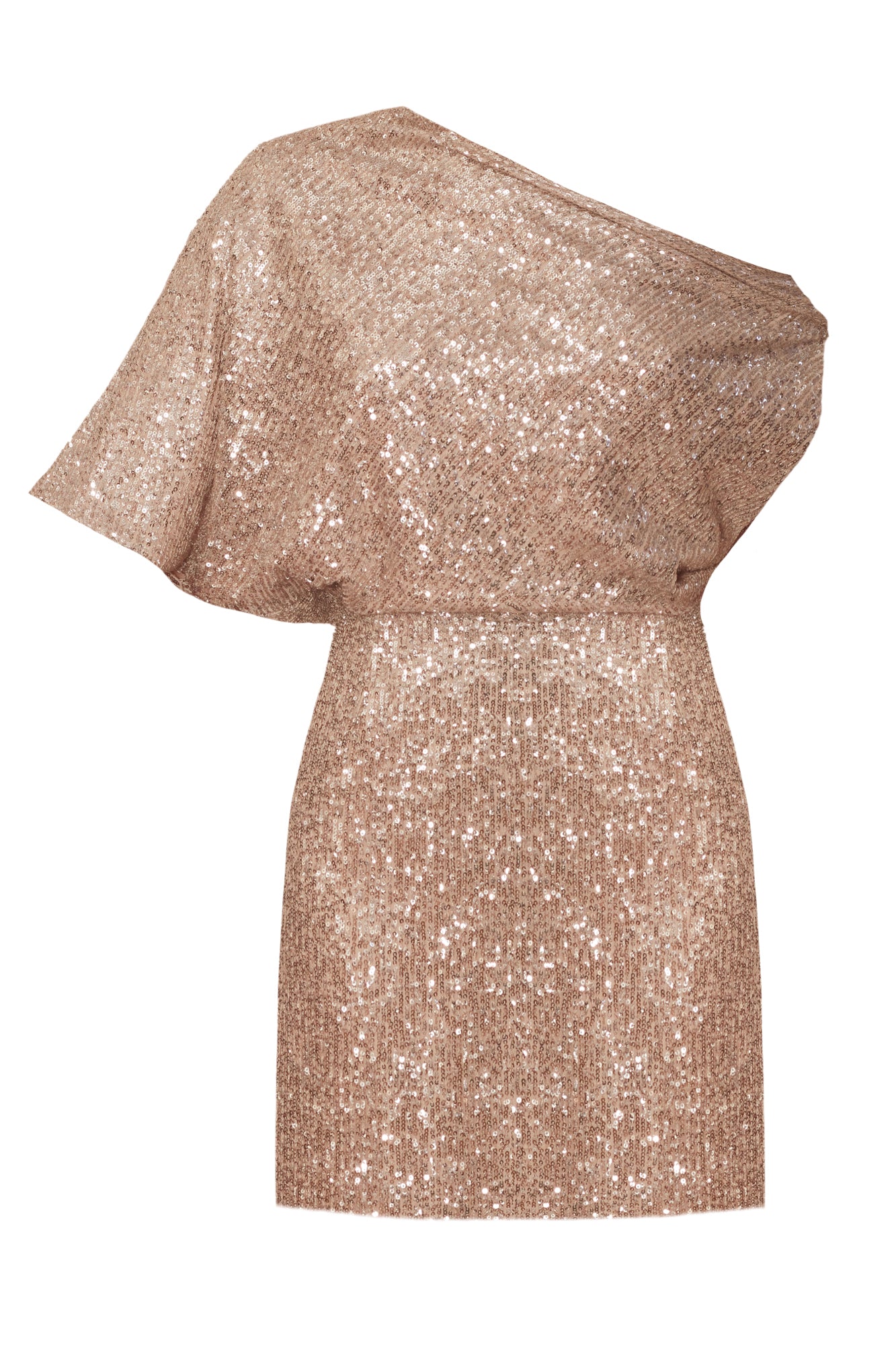 MARI nude sequin asymmetric mini dress