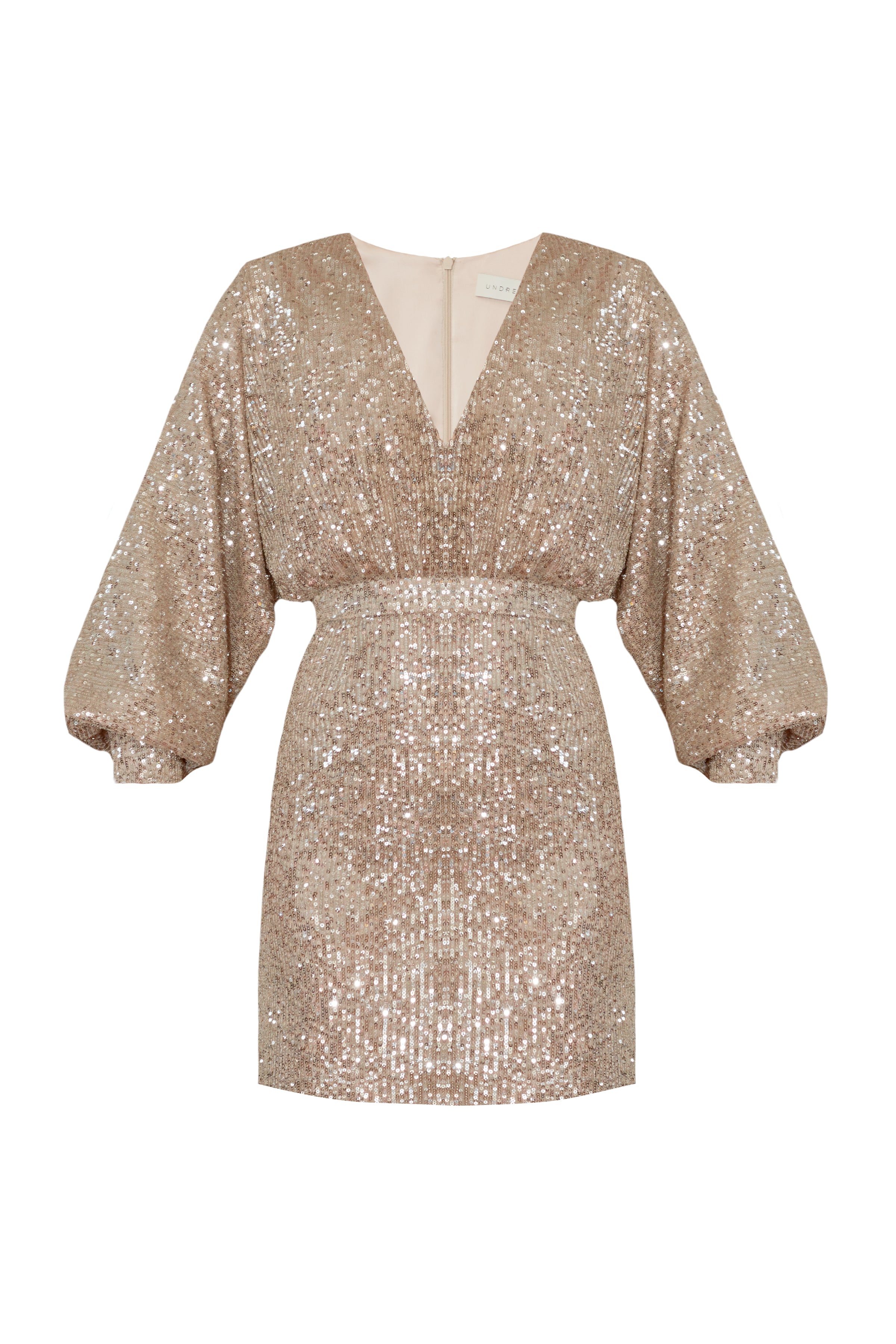 Handmade Nude v neck sequin mini dress NADINE 