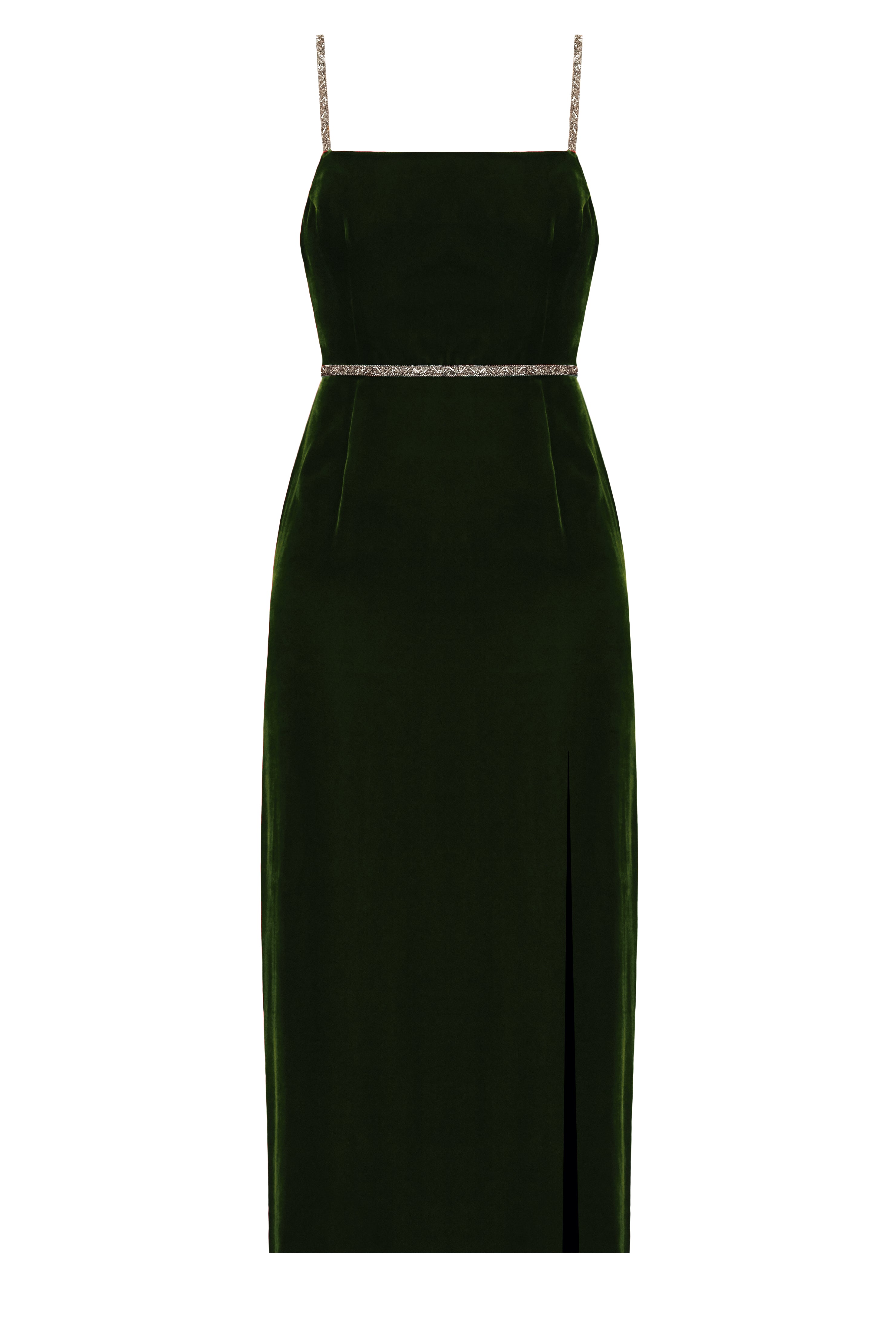 Handmade dark greeen velvet midi dress