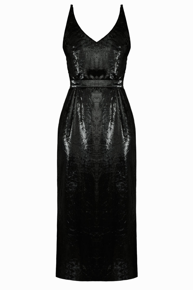 Handmade Shiny black velvet midi dress ISLA