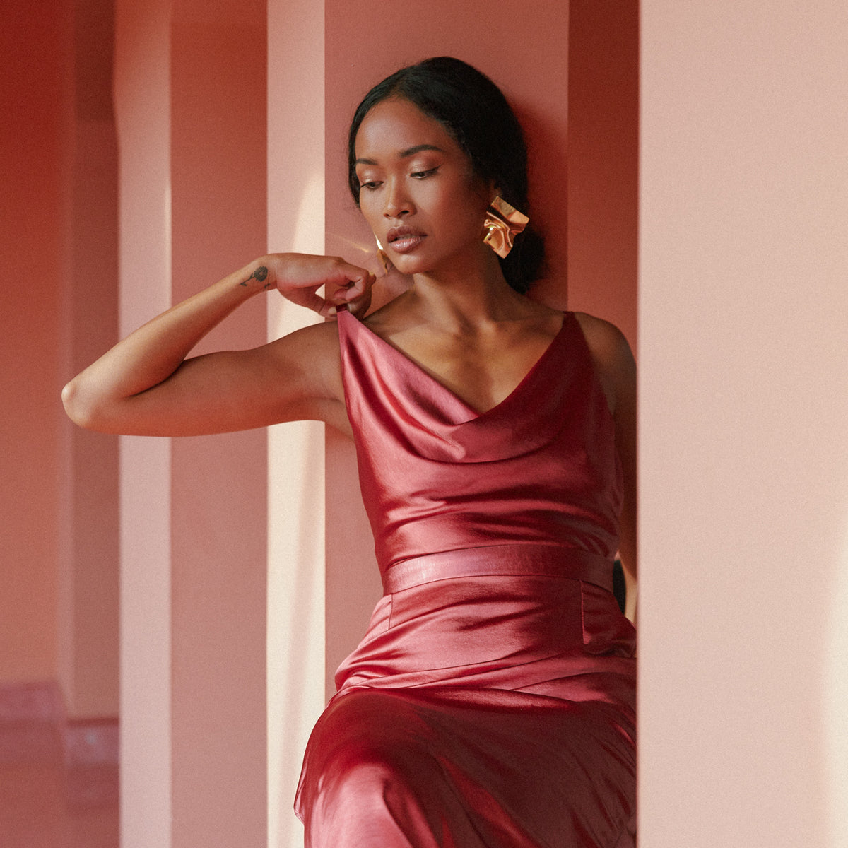 Brick Red Backless Cocktail Midi Dress KAMEA