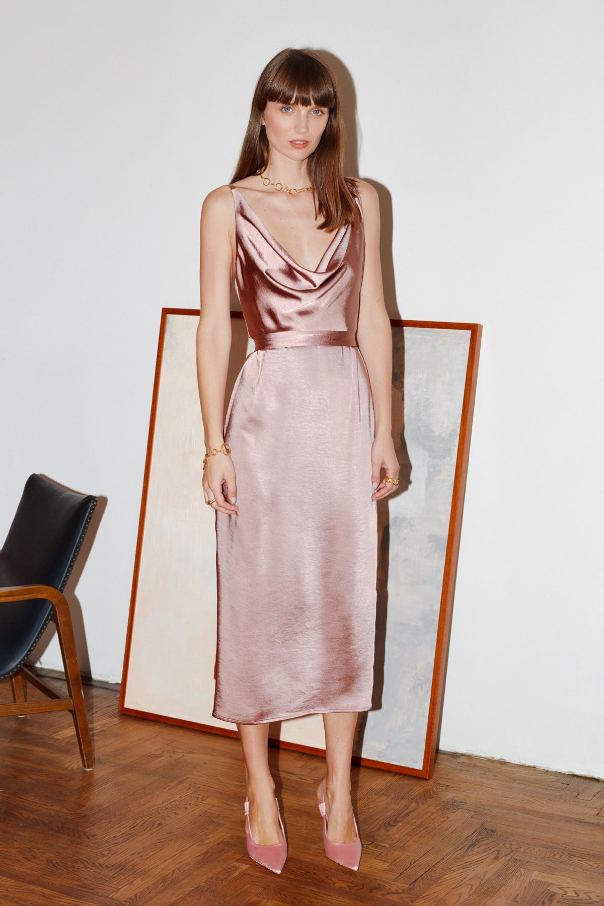 Nude Satin Backless Midi Dress KAMEA | UNDRESS Nude Satin Backless Midi Dress KAMEA | UNDRESS